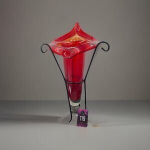 VNTG Hand Blown Red Pulpit Lilly Vase14.5"‎ Tall (p119)